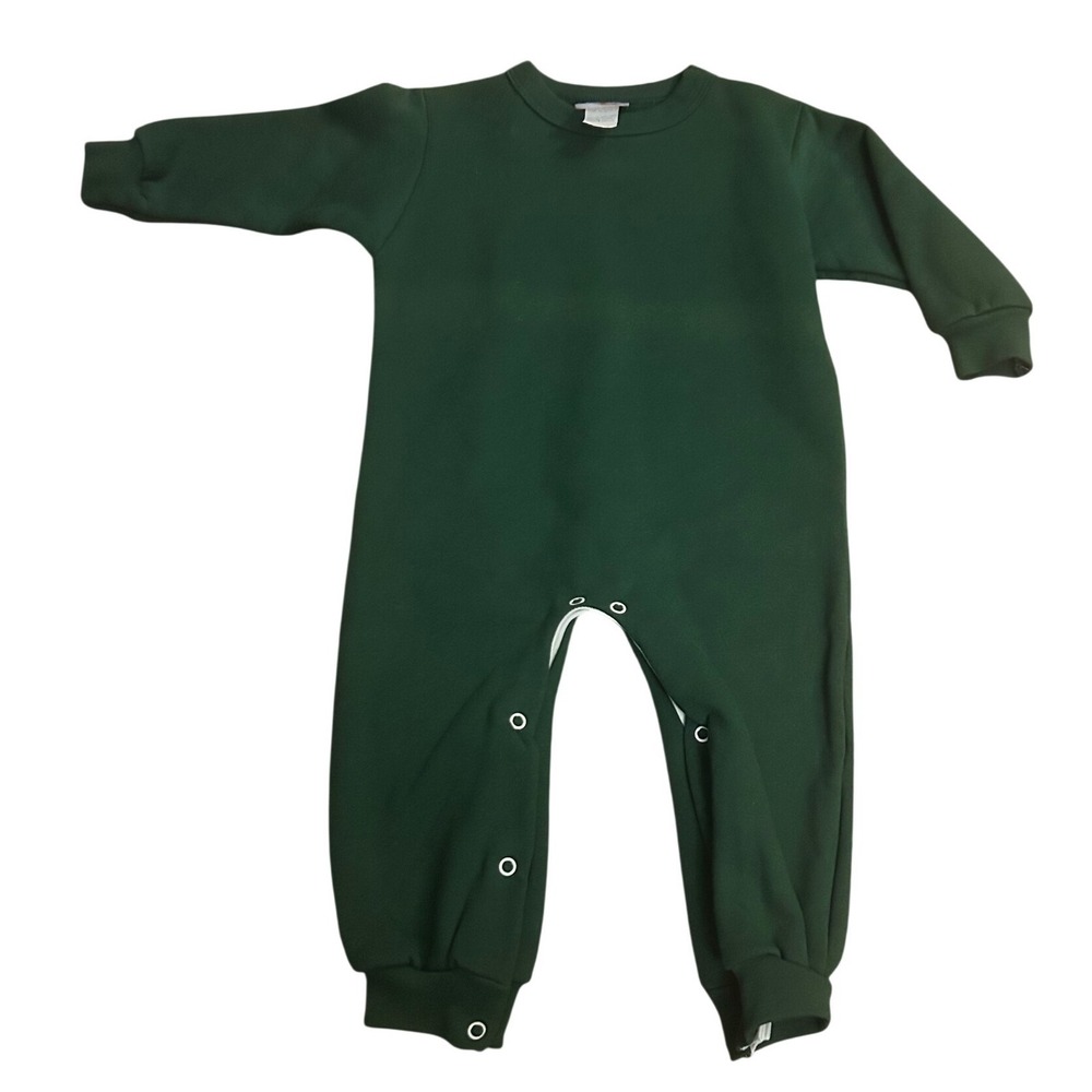 Little King Baby Green Fleece Long Sleeve Snap Bottom Romper Size 24M USA Made